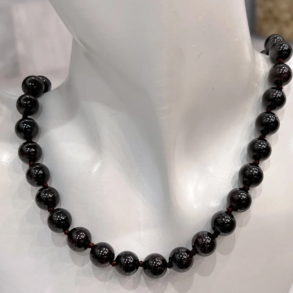 Indian Garnet Bead Sterling Silver BOLO Necklace